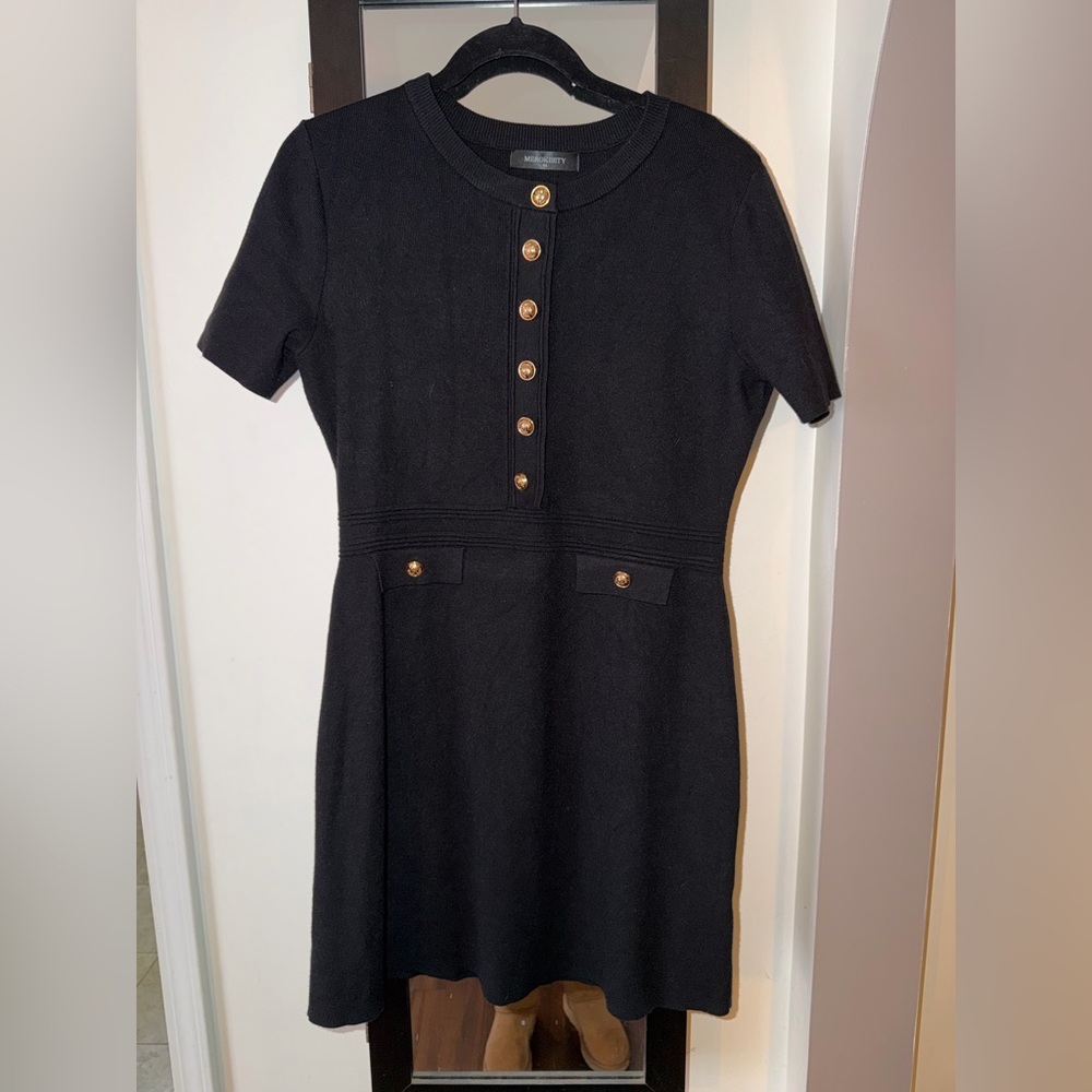 Comfy and stretchy knit Black Button-Down Dress - Picture 2 of 6